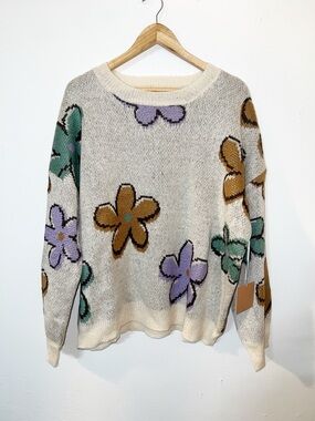 Bailey Rose neutral with colorful floral pattern oversized sweater new